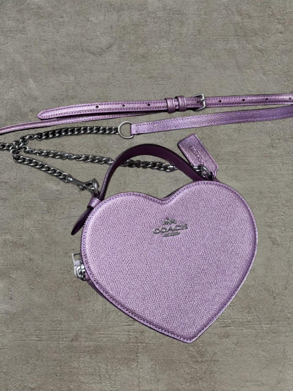 Coach Metallic Lavender Heart Crossbody Bag